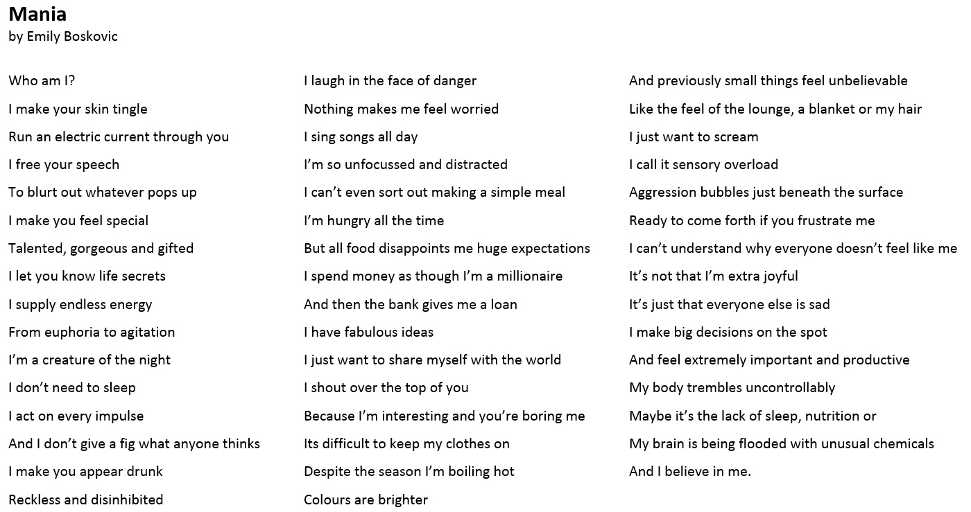 2018 Competition Consumer Poems - One Door Mental Health